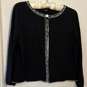 Black Silk Knit lightweight Shrug sweater with Pearl & Embroidered Trim sz 8